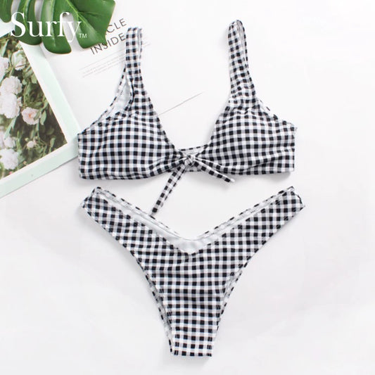 New Sexy Digital Print Separates Swimsuit Island Travel Vacation Beach Bikini Plaid Bikini