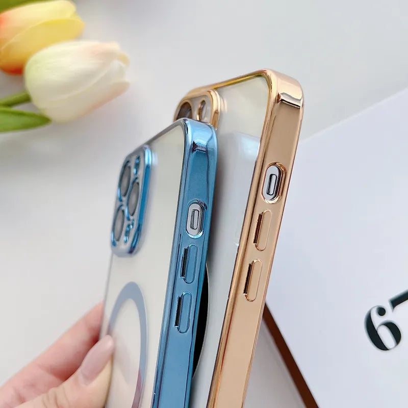 Luxury Plating For Magsafe Case For iPhone 12 Pro Max Wireless Charge Magnetic Soft Cover With Camera Lens Protector
