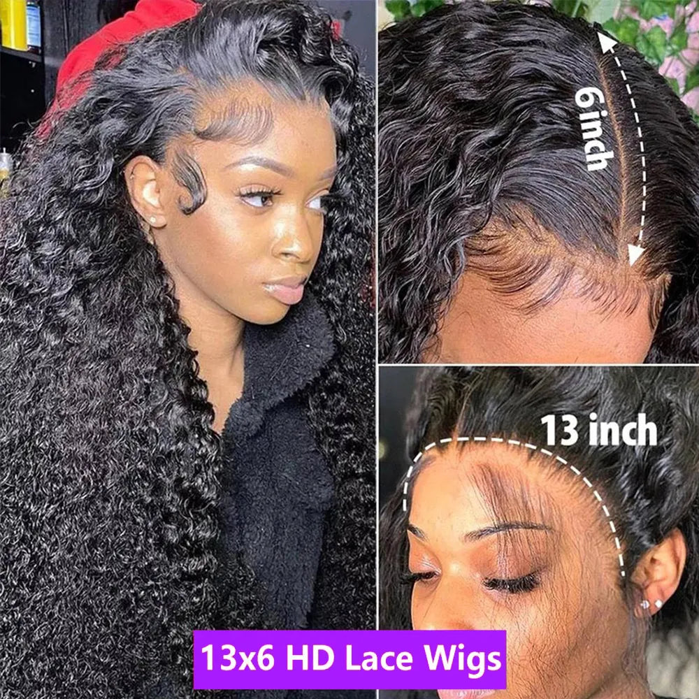 13x6 Glueless HD Transparent Deep Wave Human Hair Lace Frontal Wig 13x4 Curly Lace Front Human Hair Wigs For Black Women